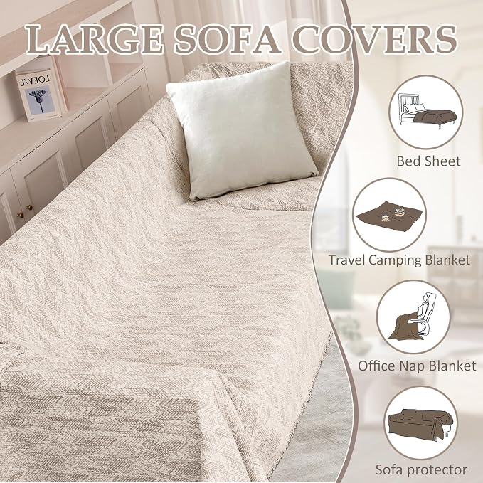 1OO% Waterproof Sectional Couch Covers for Dogs L Shaped Corner Sofa Cover Washable Chenille Sofa Slipcovers Blanket Modern Jacquard Pet Furniture Protector (91"x276", Light Khaki)