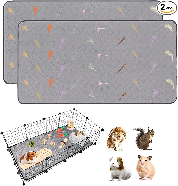 2Pcs Guinea Pig Cage Liners,Guinea Pig Fleece Cage Liners24''X48'' Super Absorbent Washable Pee Pads Reusable for Rabbit Hamster Chinchilla