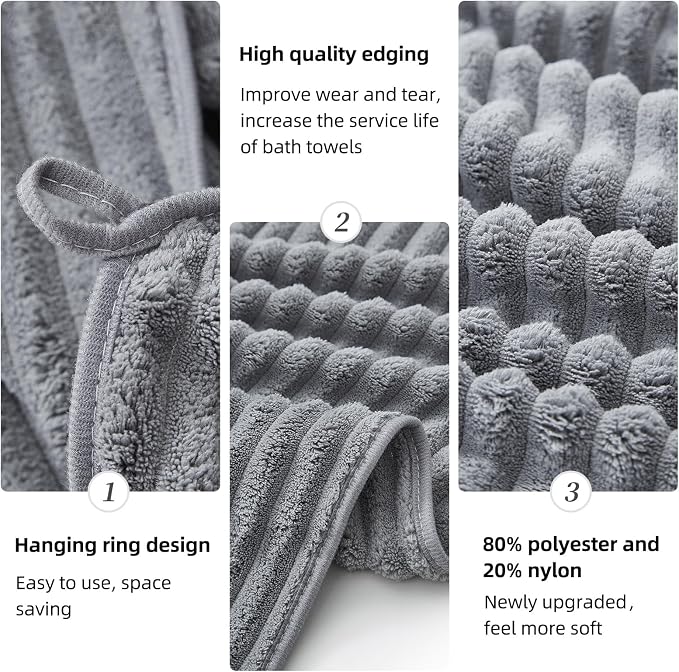 2 Piece Bath Sheets, 40"x80" Microfiber Bath Towels, Grey | Extra-large size, Quick dry, Highly Absorbent, Lint Free .shower towels for bathroom gym spa .Big and Tall users