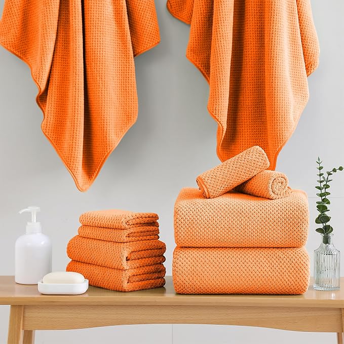 18 Piece Microfiber Bath Towels Set - 6 Bath Sheets,6 Hand Towels And 6 Washcloths,Soft Family Towels,Highly Absorbent Bathroom Towel,Quick Dry Shower Towel Luxury Towels For Hotel Spa Dorm-Tangerine