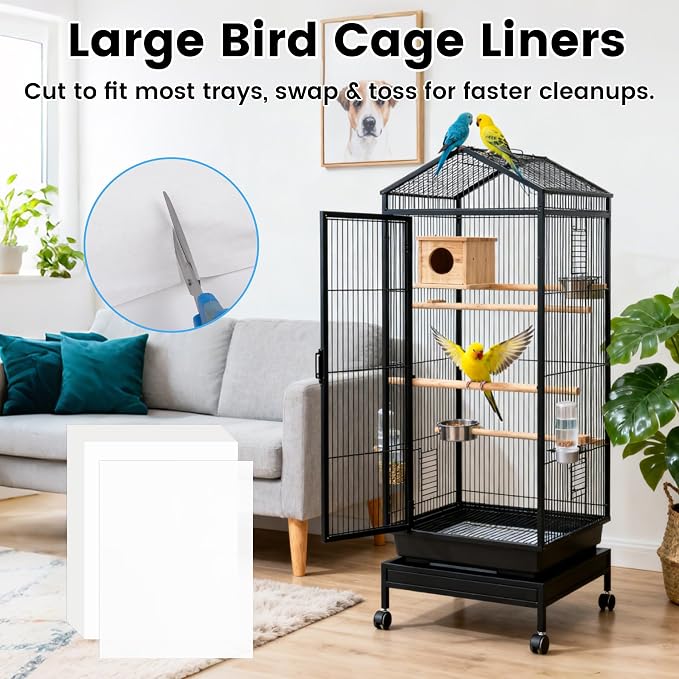 17.7x13.8in Bird Cage Liners - 100 Sheets Pre-Cut Disposable Cage Tray Liners, High Absorbent Non-Woven Pads for Parrots, Cockatiels and Small Animals