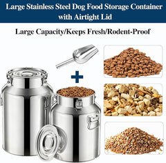 15 Lbs Stainless Steel Dog Food Storage Container with Scoop, Large Metal Dog Food Bin with Airtight Lid & Locking Clamp, Pet Food Container for Dogs & Cats, Keep Fresh, Easy to Clean