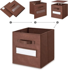11 Inch Storage Cube,Storage bin,cube storage (Set of 10) Foldable Fabric Cube Storage Bins with 10 Labels Window Cards & a Pen,Baskets Containers for Shelves,Closet Organizers Box,Brown