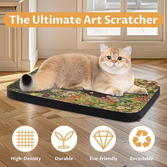 2 Pack Cat Wall Scratcher, Art Cat Scratching Board for Cats | Wall Mounted Cat Scratch Pad, Water-Based Ink, Hook&Loop Strips, Floor or Wall Use, 16.7x11x1 Inch, Window & Garden