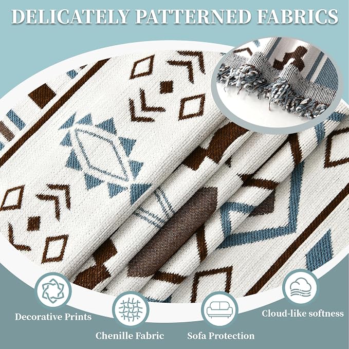 1OO% Waterproof Sectional Couch Covers for Dogs L Shaped Corner Sofa Cover Washable Chenille Sofa Slipcovers Blanket Modern Jacquard Pet Furniture Protector (91"x276", Boho Blue Brown)
