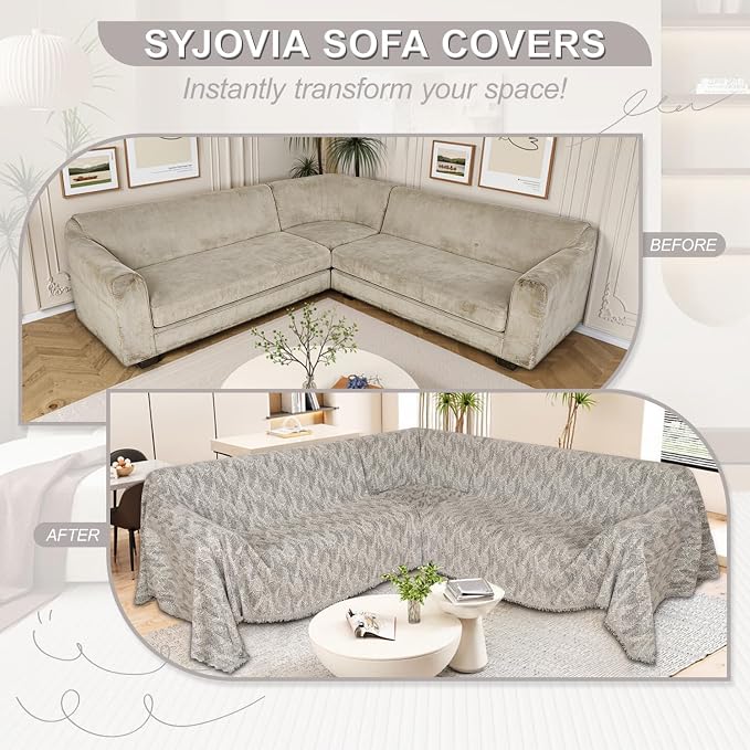 1OO% Waterproof Sectional Couch Covers for Dogs L Shaped Corner Sofa Cover Washable Chenille Sofa Slipcovers Blanket Modern Jacquard Pet Furniture Protector (91"x252", Gray Wave)