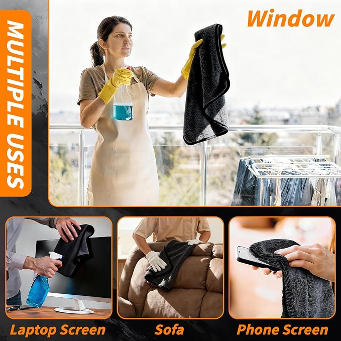 12 Pack Microfiber Car Towels, 24" x 16" Microfiber Cleaning Cloths 600 GSM | Thick Soft, Highly Absorbent, Quick Drying, Scratch-Free Detailing, Buffing, Polishing, Waxing for Cars Truck SUV RV Boat