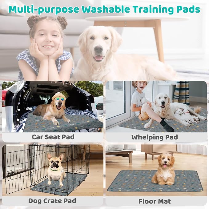 2 Pack 36"x40" Washable Pee Pads for Dogs, Reusable & Absorbent | Large reusable dog pads with leakproof non-slip backing, highly absorbent for crates, playpens, beds and potty training.