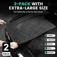 2 Pack Double-Sided Car Care, Microfiber Drying Towel, 1300GSM, 35" x 24" | Extra-Large, Ultra-Absorbant Microfiber Drying Towel for Cars and Trucks, Super Absorbent Car Drying Towel