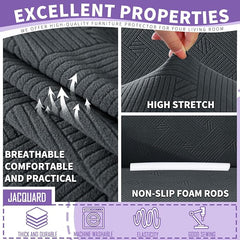 2025 Striped XL-Sofa Covers 4 Piece, Stretch Couch Covers for Extra Large Sofa, Anti Slip Oversized Slipcovers with Bottom Ties, Thick Durable Washable, Soft Cozy Protector (71"-91", Dark Grey)