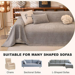1-Piece Light Grey Sofa Cover Heavy Thick Chenille Couch Covers | X-Large Non Slip Washable Slipcover for Sectional Sofa, Pet Friendly Furniture Protector for Pet Dogs Cats Scratch, 71"x134"