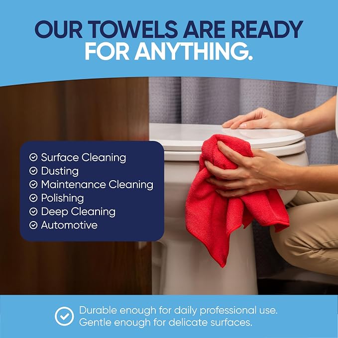 12" x 12" Microfiber Cleaning Cloths (50 Pack) - Reusable Towels, Wash Rags, Dust Cloth, All-Purpose: Kitchen, Dish, Cars, Shop, Glass (Blue)