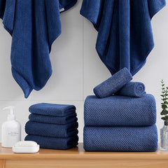 18 Piece Microfiber Bath Towels Set - 6 Bath Sheets,6 Hand Towels And 6 Washcloths,Soft Family Towels,Highly Absorbent Bathroom Towel,Quick Dry Shower Towel Luxury Towels For Hotel Spa Dorm-Navy Blue