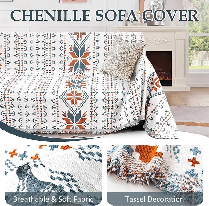 1OO% Waterproof Sectional Couch Covers for Dogs L Shaped Corner Sofa Cover Washable Chenille Sofa Slipcovers Blanket Modern Jacquard Pet Furniture Protector (91"x252", Boho Light Blue)