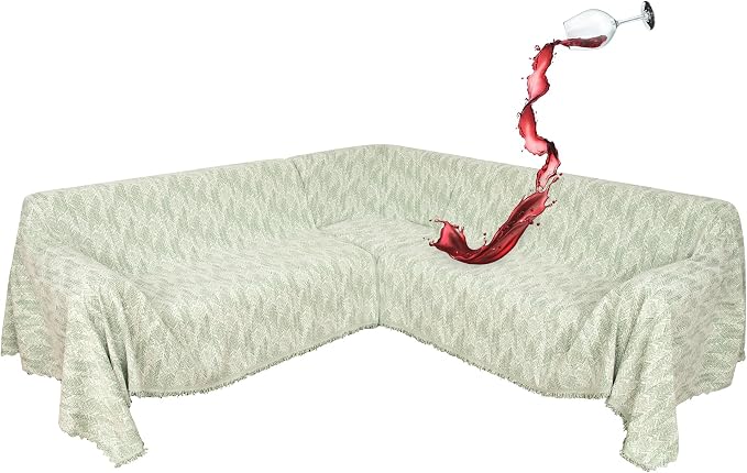 1OO% Waterproof Sectional Couch Covers for Dogs L Shaped Corner Sofa Cover Washable Chenille Sofa Slipcovers Blanket Modern Jacquard Pet Furniture Protector (91"x276", Green Wave)