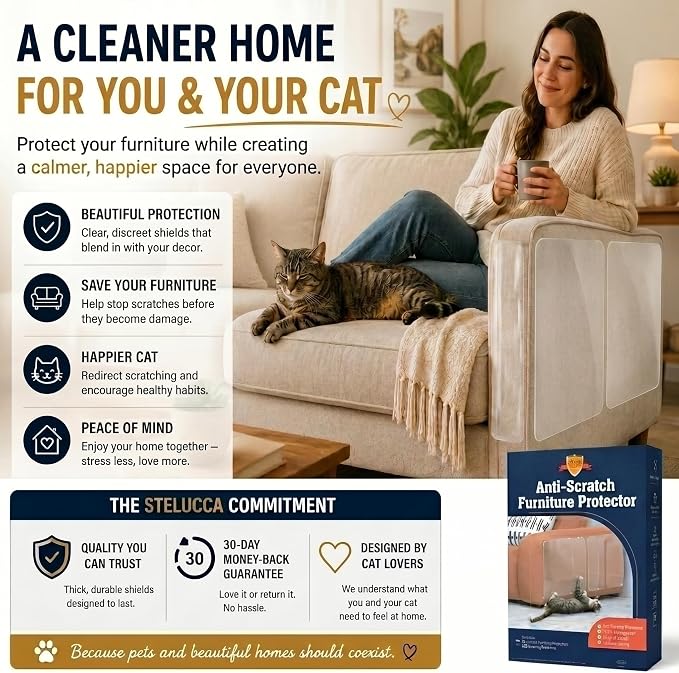 18 Pack XL Anti Cat Scratch Furniture Protector - Couch Protector from Cat Claws w/Twist Pins, Clear, Easy-to-Apply Scratching Deterrent and Shield for Sofa (Not for Leather, Velvet, Microfiber)