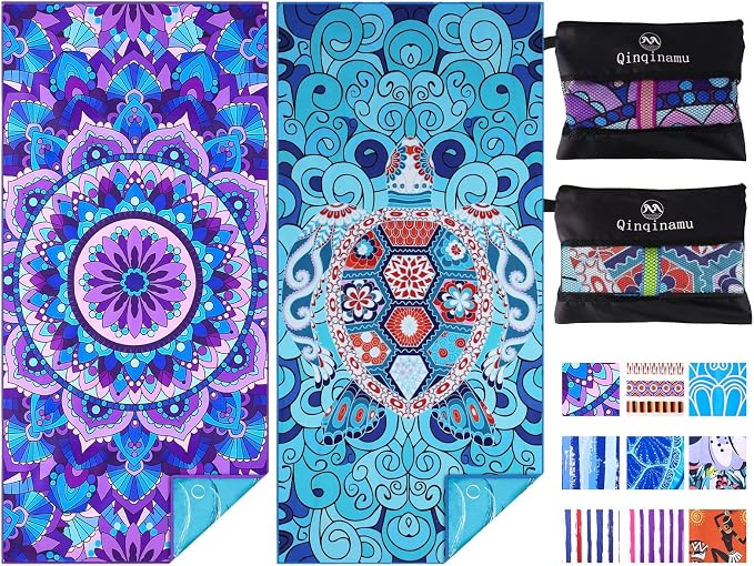 2 Pack Microfiber Oversized Lightweight Beach Towel 71"x32" Extra Thin Large Sand Free Towels Travel Swim Pool Yoga Gym for Adults Women Men Beach Essentials Accessories Vacation Gift