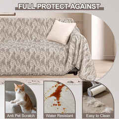 1OO% Waterproof Sectional Couch Covers for Dogs L Shaped Corner Sofa Cover Washable Chenille Sofa Slipcovers Blanket Modern Jacquard Pet Furniture Protector (91"x252", Coffee Wave)