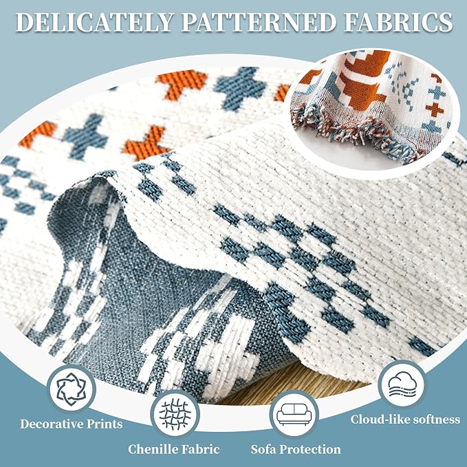 1OO% Waterproof Sectional Couch Covers for Dogs L Shaped Corner Sofa Cover Washable Chenille Sofa Slipcovers Blanket Modern Jacquard Pet Furniture Protector (91"x276", Boho Light Blue)