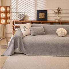 1-Piece Light Grey Sofa Cover Heavy Thick Chenille Couch Covers | X-Large Non Slip Washable Slipcover for Sectional Sofa, Pet Friendly Furniture Protector for Pet Dogs Cats Scratch, 71"x134"
