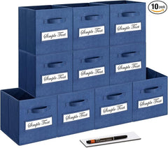 11 Inch Storage Cube,Storage bin (Set of 10) Foldable Fabric Cube Storage Bins with 10 Labels Window Cards & a Pen,Baskets Containers for Shelves,Closet Organizers Box,cube storage,Navy Blue