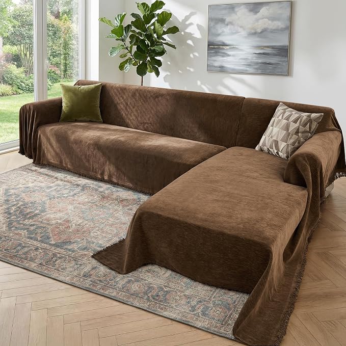 2 Pieces Sectional Couch Covers L Shaped Cover XL Coffee | Thick Washable Fabric for L Shaped Sectional Sofa, Anti-Pet Hair, Stain & Wear Resistant, Easy Care & Installation