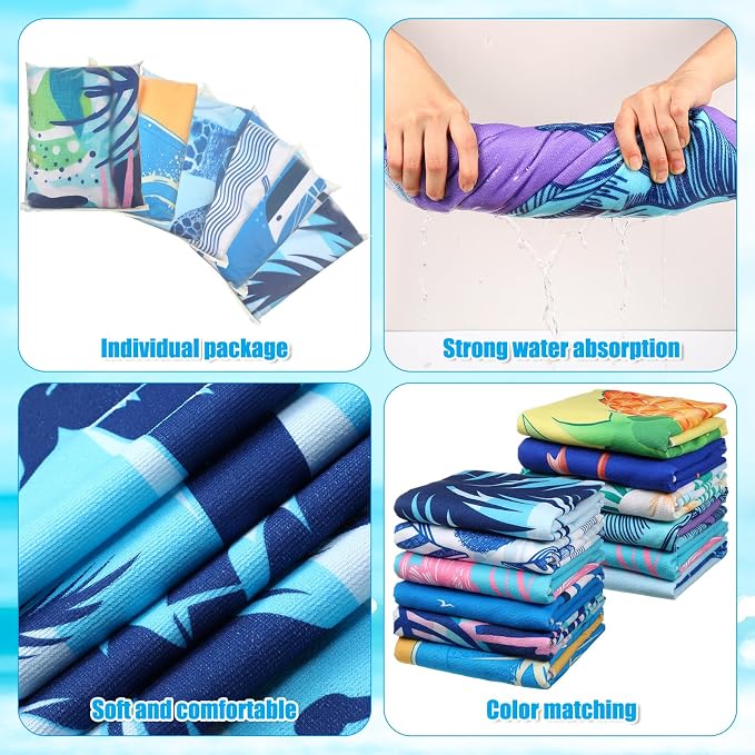 12 Pcs Oversized Microfiber Beach Towels Set 30 x 60 Extra Large Fiber Swim Pool Towel Absorbent Bath Blanket for Travel Vacation Accessories Gift Spa Soft Lightweight (Summer)