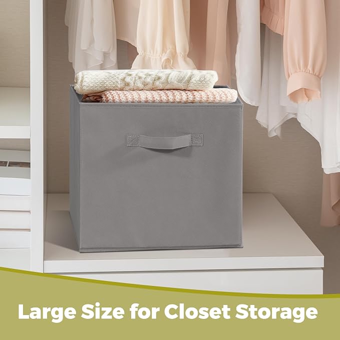 11 Inch Fabric Storage Cubes, Sturdy Foldable Storage Bins, Heavy Duty Cube Organizer for Clothes, Blankets, Shelves, Closets, Bedroom, Living Room, Gray, 7 Pack