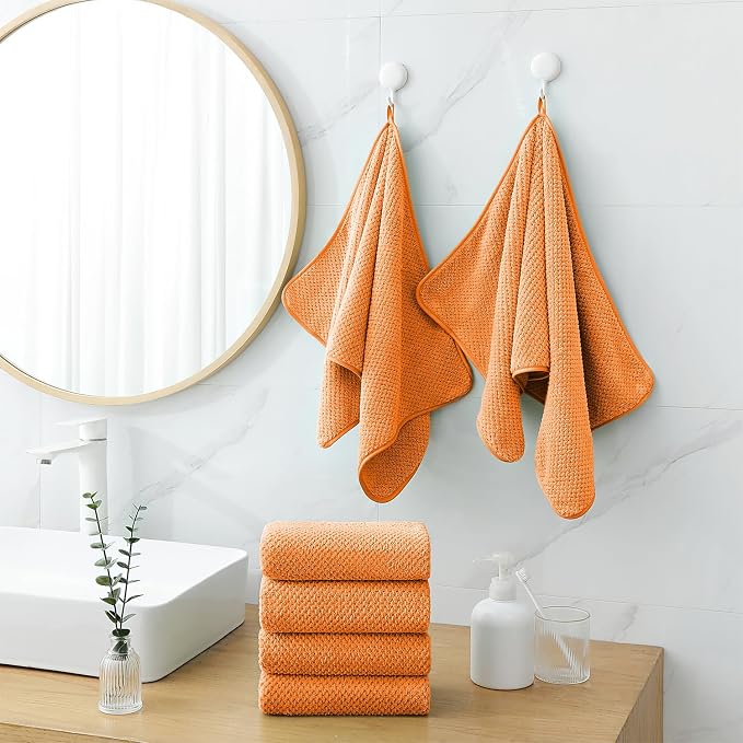 18 Piece Microfiber Bath Towels Set - 6 Bath Sheets,6 Hand Towels And 6 Washcloths,Soft Family Towels,Highly Absorbent Bathroom Towel,Quick Dry Shower Towel Luxury Towels For Hotel Spa Dorm-Tangerine
