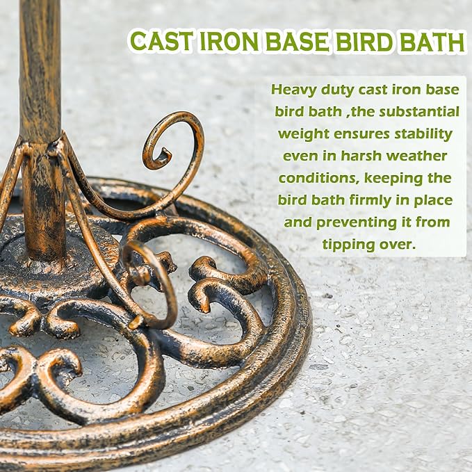 27.6" H Cast Iron BirdBaths for Outdoors,Metal Bird Bath for Outside | Standing Bird Feeder,Home Garden Lawn Yard Decorations