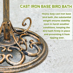 27.6" H Cast Iron BirdBaths for Outdoors,Metal Bird Bath for Outside | Standing Bird Feeder,Home Garden Lawn Yard Decorations