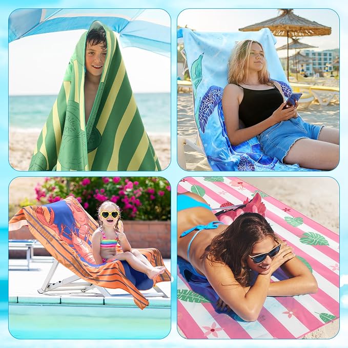 12 Pcs Oversized Microfiber Beach Towels Set 30 x 60 Extra Large Fiber Swim Pool Towel Absorbent Bath Blanket for Travel Vacation Accessories Gift Spa Soft Lightweight(Tropical)