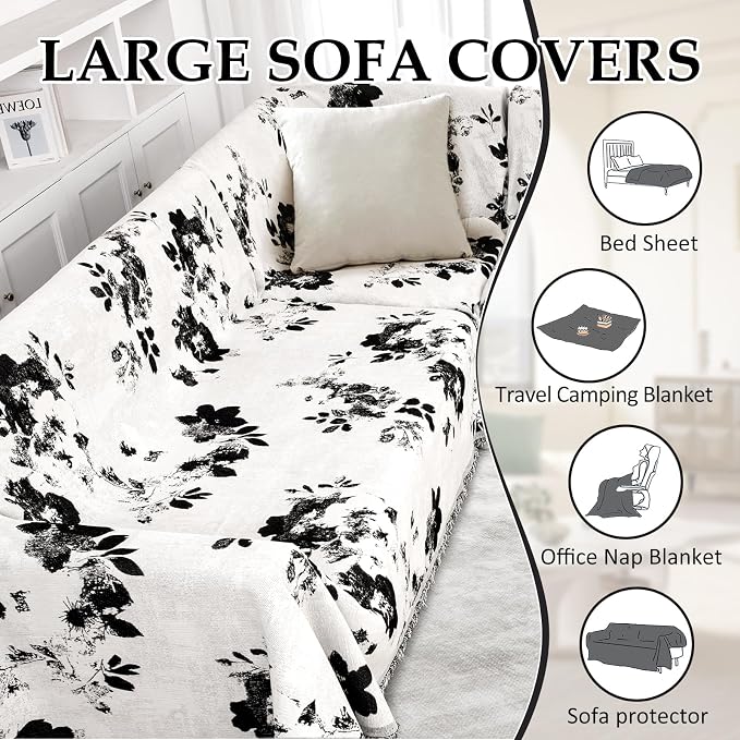 1OO% Waterproof Sectional Couch Covers for Dogs L Shaped Corner Sofa Cover Washable Chenille Sofa Slipcovers Blanket Modern Jacquard Pet Furniture Protector (91"x276", Black Flower)