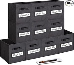 11 Inch Storage Cube,Storage bin,cube storage (Set of 10) Foldable Fabric Cube Storage Bins with 10 Labels Window Cards & a Pen,Baskets Containers for Shelves,Closet Organizers Box,Black