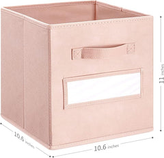 11 Inch Storage Cube,Storage bin,cube storage (Set of 10) Foldable Fabric Cube Storage Bins with 10 Labels Window Cards & a Pen,Baskets Containers for Shelves,Closet Organizers Box,Pink