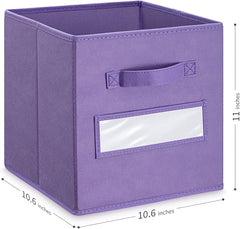 11 Inch Storage Cube,Storage bin,cube storage (Set of 10) Foldable Fabric Cube Storage Bins with 10 Labels Window Cards & a Pen,Baskets Containers for Shelves,Closet Organizers Box,Purple
