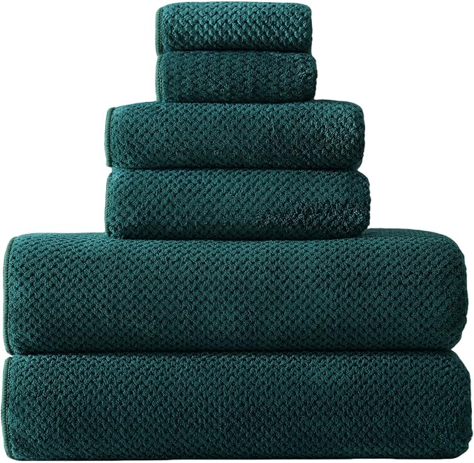 30x60 Inches Extra Large Bath Towels Set Super Soft Absorbent Luxury Microfiber Towels for Bathroom (Dark Green, 6PCS)