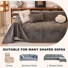 1-Piece Dark Grey Sofa Cover Heavy Thick Chenille Couch Covers | X-Large Non Slip Washable Slipcover for Sectional Sofa, Pet Friendly Furniture Protector for Pet Dogs Cats Scratch, 71"x134"