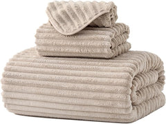 3 Pack Bath Towel Set, 40"x80" Oversized Bath Sheet, Beige | Ultra Soft Microfiber, Lint Free, Quick Dry, Highly Absorbent, Full Body Coverage, 1 Bath Sheet, 1 Hand Towel, 1 Washcloth