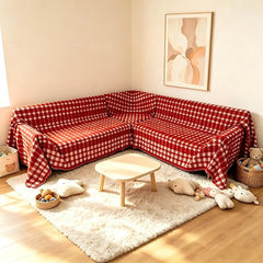 1OO% Waterproof Sectional Couch Covers for Dogs L Shaped Corner Sofa Cover Washable Chenille Sofa Slipcovers Blanket Modern Jacquard Pet Furniture Protector (91"x276", Red Checkered)