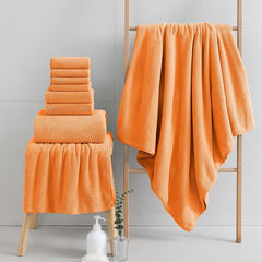 18 Piece Microfiber Bath Towels Set - 6 Bath Sheets,6 Hand Towels And 6 Washcloths,Soft Family Towels,Highly Absorbent Bathroom Towel,Quick Dry Shower Towel Luxury Towels For Hotel Spa Dorm-Tangerine