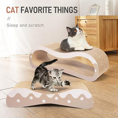 2 in 1 Cat Scratcher for Indoor Cats, Large Cardboard Cat Scratcher Lounger, 100% Recyclable&Reversible Horizontal Scratching Pads Prevents Furniture Damage,Wave