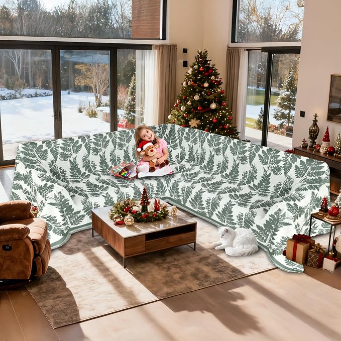 1OO% Waterproof Sectional Couch Covers for Dogs L Shaped Corner Sofa Cover Washable Chenille Sofa Slipcovers Blanket Modern Jacquard Pet Furniture Protector (91"x276", Sage Green)
