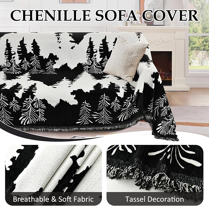 1OO% Waterproof Sectional Couch Covers for Dogs L Shaped Corner Sofa Cover Washable Chenille Sofa Slipcovers Blanket Modern Jacquard Pet Furniture Protector (91"x252", Black Forest)