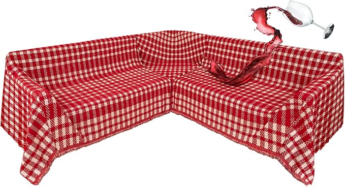 1OO% Waterproof Sectional Couch Covers for Dogs L Shaped Corner Sofa Cover Washable Chenille Sofa Slipcovers Blanket Modern Jacquard Pet Furniture Protector (91"x276", Red Checkered)