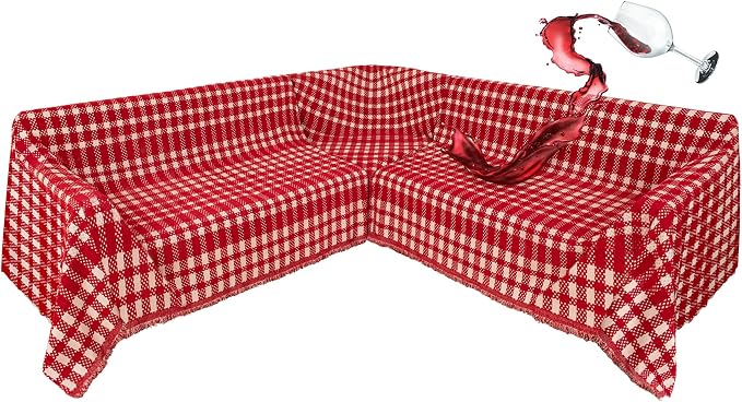 1OO% Waterproof Sectional Couch Covers for Dogs L Shaped Corner Sofa Cover Washable Chenille Sofa Slipcovers Blanket Modern Jacquard Pet Furniture Protector (91"x252", Red Checkered)