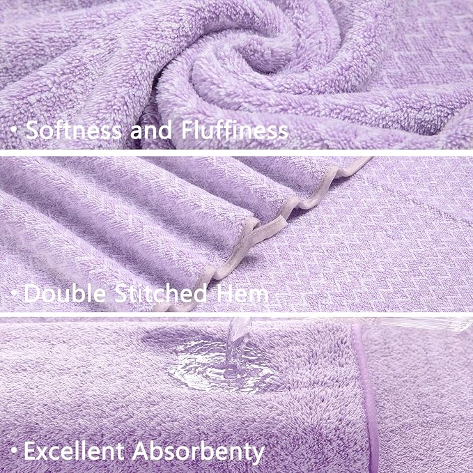 18 Piece Bath Towels Set,100% Microfiber Family Bathroom Towel with Hanging Loops-6 Bath Towels,6 Hand Towels,6 Washcloths,Quick Dry Highly Absorbent Shower Towel for Bathroom,Hotel,Spa-Light Purple
