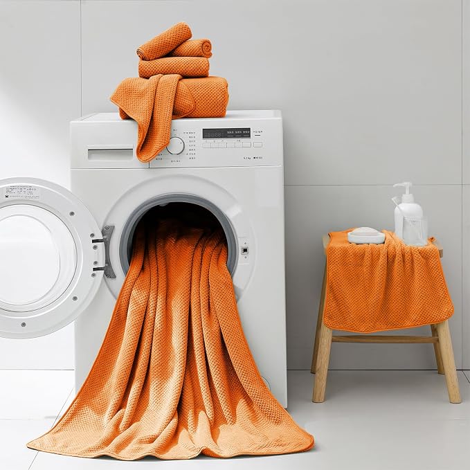 18 Piece Microfiber Bath Towels Set - 6 Bath Sheets,6 Hand Towels And 6 Washcloths,Soft Family Towels,Highly Absorbent Bathroom Towel,Quick Dry Shower Towel Luxury Towels For Hotel Spa Dorm-Tangerine