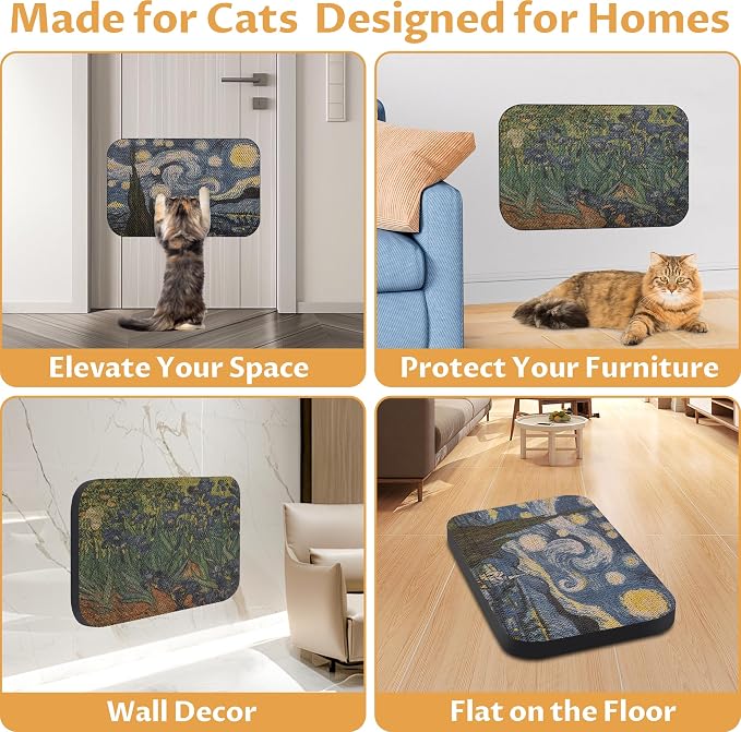 2 Pack Cat Wall Scratcher, Art Cat Scratching Board for Cats | Wall Mounted Cat Scratch Pad, Water-Based Ink, Hook&Loop Strips, Floor or Wall Use, 16.7x11x1 Inch, Series 1