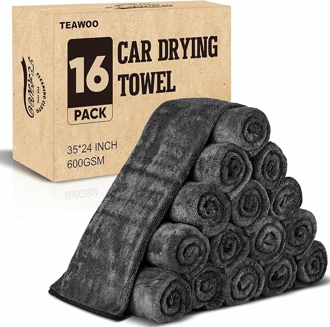 16 Pack Bulk Microfiber Towels for Cars, Microfiber Drying Towel, 35" x 24" | Extra-Large, Ultra-Absorbant Microfiber Drying Towel for Cars and Trucks, Super Absorbent Car Drying Towel, 600GSM